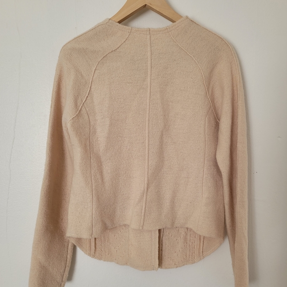 Anthropology Knitted & Knotted Wool Cardigan Zip-Front Sweater Sz M Cream/Pink - Picture 6 of 11